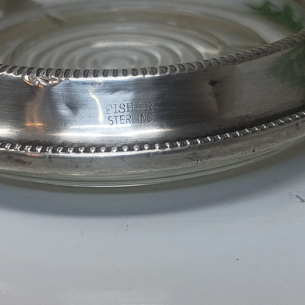 Fisher Sterling Silver Glass Coaster Set with Beaded Edge